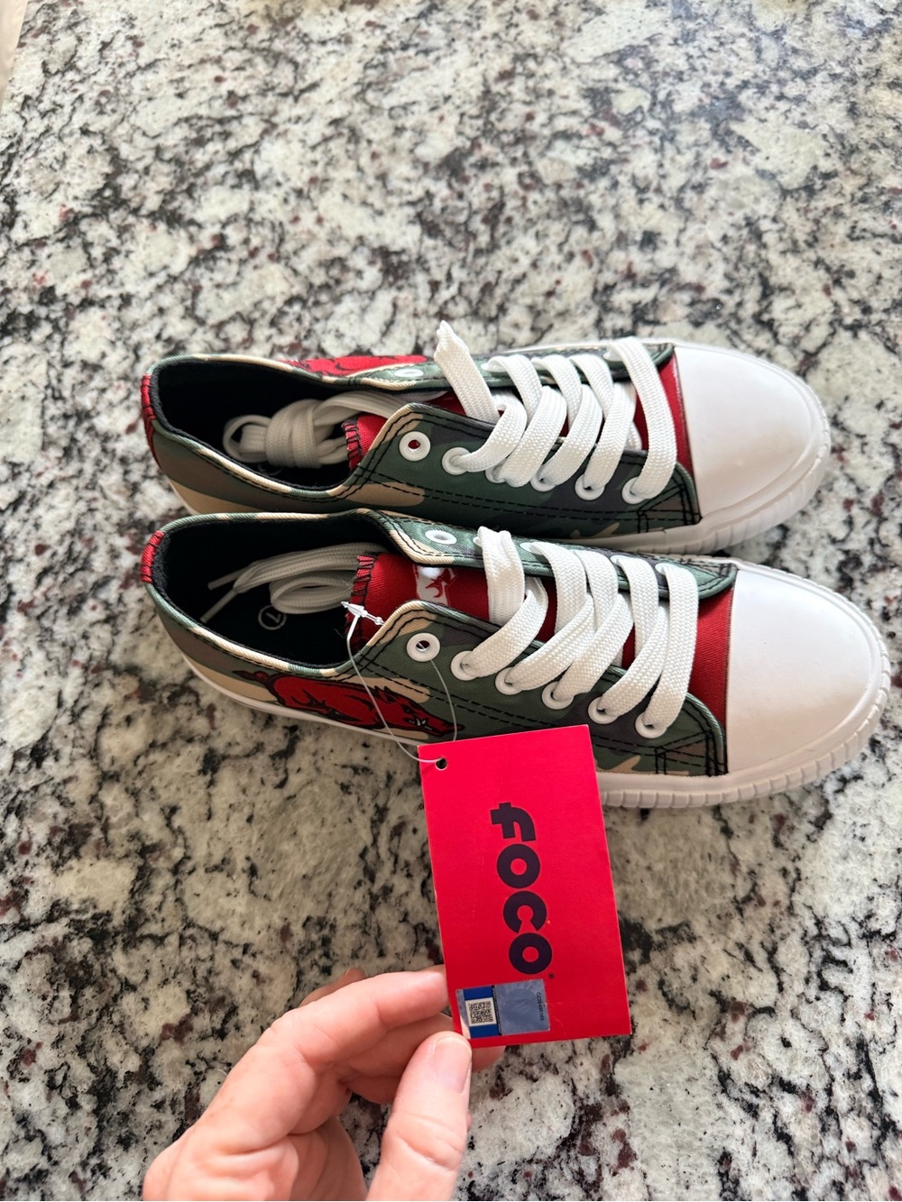 FOCO Canvas Sneakers in Green, Red and White Arkansas Razorbacks